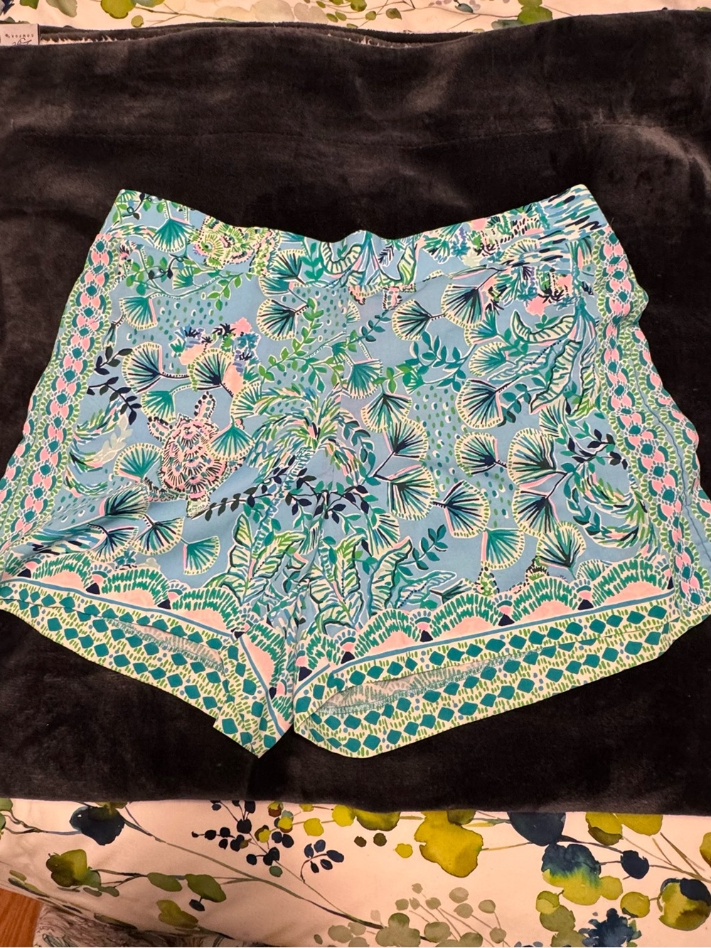 Lilly Pulitzer Aqua Floral Print High-Waist Shorts